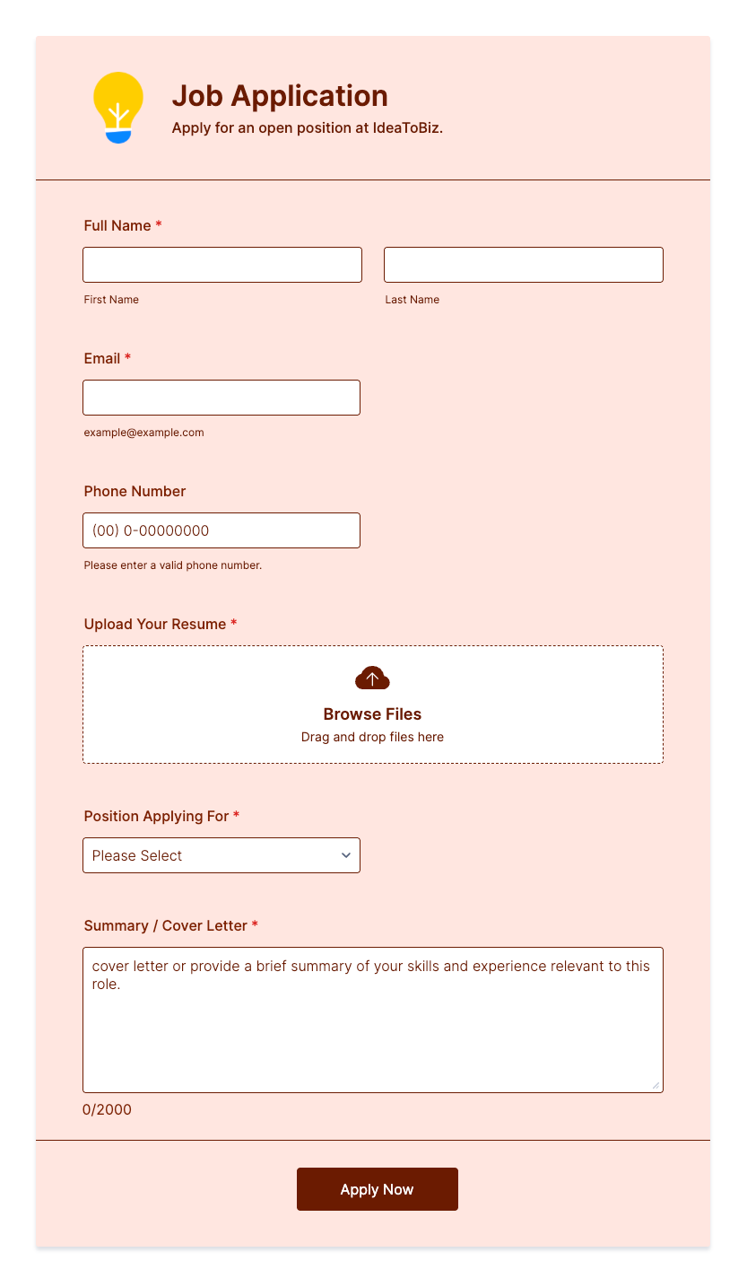 Job Application Form Preview